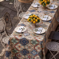 Nappe Jacquard Géométrique Ethnique Persane Moderne Bleu Marine Foncé Imperméable, Housse de Table Tissée pour Repas en Extérieur et Décoration de Fête