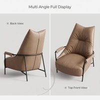 Fauteuil de détente marron clair en cuir PU de luxe, fauteuil lounge rembourré avec structure métallique, fauteuil d'appoint pour la maison et l'hôtel