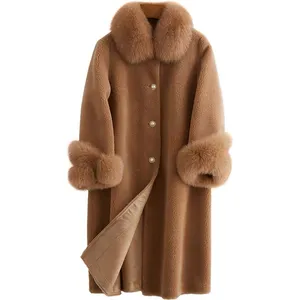 新到货天然澳大利亚特大型长厚真正的羔羊毛皮大衣妇女毛皮领真正的羊毛皮大衣