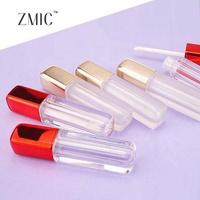 Tube de brillant à lèvres vide de 4 ml avec capuchon doré ou rouge, flacon carré transparent en plastique pour huile à lèvres, tube de rouge à lèvres liquide personnalisé à mécanisme rotatif, vente en gros