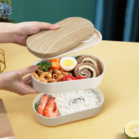 Boîte à lunch en plastique scellée à double couche, style japonais, à motif bois, avec 3 compartiments, compatible micro-ondes, pour étudiants et employés de bureau