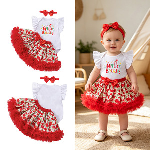 Set coordinato per il mio primo compleanno, body con maniche a volant per bambina, gonna con volant, fascia per capelli, completo da festa per bambini - Product Image 2