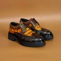 Chaussures habillées pour hommes en cuir de crocodile 100 % véritable, à semelle épaisse et robuste, à lacets, style business décontracté, rehaussantes