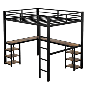 Moderno Loft cama escritorio barandillas MARCO DE Metal completo negro ajustable madera acero dormitorio muebles para hoteles escuelas apartamentos - Product Image 1