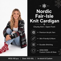 Cardigan en tricot épais nordique à col rond et manches longues pour femme, motif Fair Isle multicolore avec rennes, en acrylique, personnalisable avec LOGO, idéal pour l'automne et l'hiver