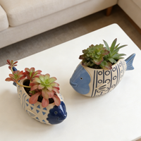 FANGSHENG Mini pots à fleurs en céramique émaillée en forme de poisson pour plantes succulentes, pour la maison, le bureau, les mariages et les jardins