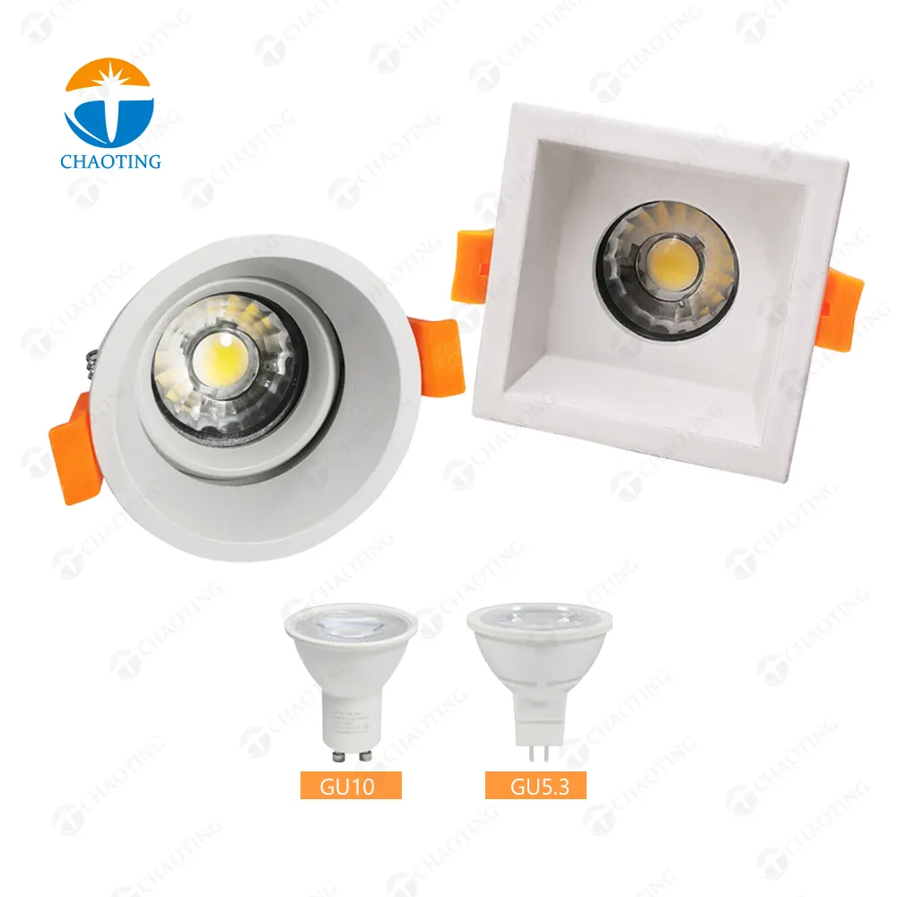 Round Indoor Small Ceiling Light Adjustable Frame MR16 GU10 Replaceable Spot Lights Bulb Fixture Downlight Holder