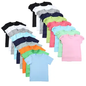 2023 wholesale summer blanks cotton tshirts personalized children boys t-shirts toddler girls puffy sleeve plain t-shirt