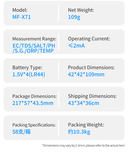 Nouveau testeur de qualité de l'eau 7-en-1 2026 pour usine, avec détection de pH/TDS/EC/TEMP/Salinité/ORP/S.G, rétro<span class=keywords><strong>éc</strong></span>lairage LCD, compatible OEM/OBM/ODM - Product Image 6