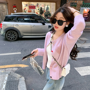 2024 Mùa Xuân Phụ Nữ Mới Đến Miễn Phí Kích Thước Crew Cổ Dài Tay Áo Tình Yêu Trái Tim Cô Gái Ngọt Ngào Áo Len Cardigan - Product Image 6