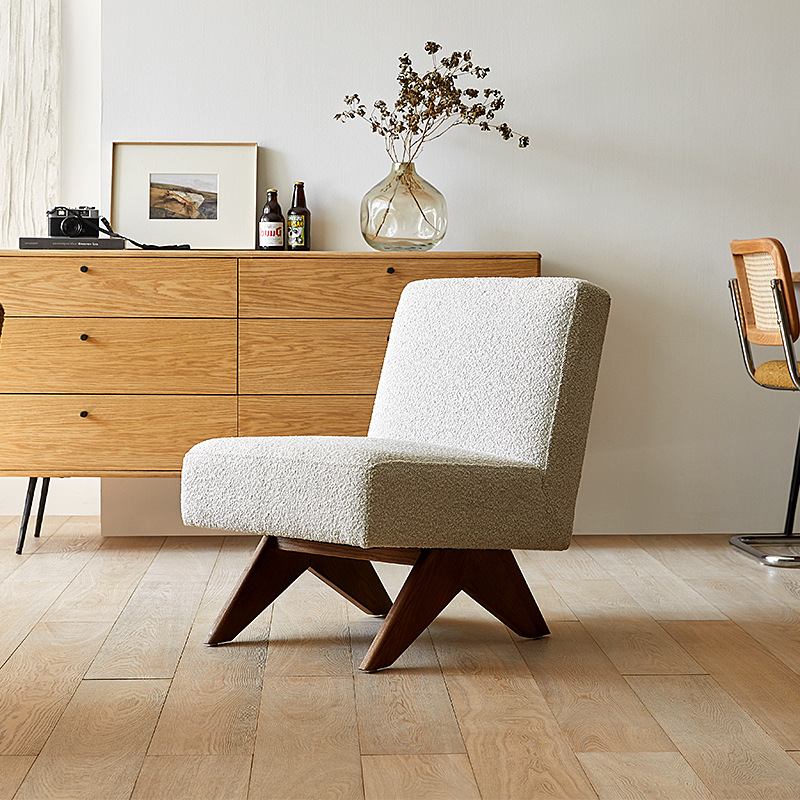 เก้าอี้ไม่มีที่วางแขนสีขาวนวล (ผ้ากำมะหยี่)