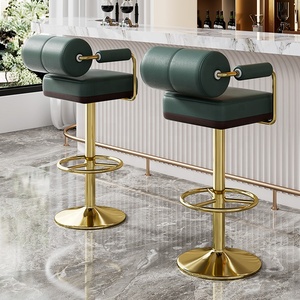 Taburete de Bar, Mostrador de Metal, giratorio nórdico, muebles altos modernos <span class=keywords><strong>para</strong></span> el hogar, cocina alta, taburetes de silla de Bar de lujo dorados de cuero de terciopelo de madera - Product Image 4