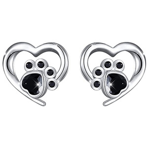Boucles d'oreilles en forme de cœur en or blanc E1900 avec sertissage en zircon pour femmes, bijoux mignons et tendance, cadeau - Product Image 1