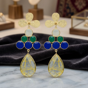 Handmade Silver Gemstone Drop Earrings Gold Plated <b>Ethnic</b> Engagement Boho Fashion Women's Unisex - Product Image 2