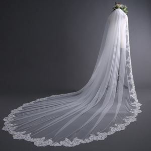 Velo da sposa lungo 3x3 metri bianco avorio con bordo in pizzo e pettine, accessori da sposa, velo nuziale - Product Image 3