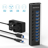 RSHTECH 5Gbps 10 en 1 adaptateur usb interrupteur marche/arrêt indépendant 10 Ports USB 3.0 Hub pour accessoires PC et tablette macbook ordinateur portable