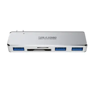 Personalizzare il LOGO in lega di alluminio piccolo sottile Docking station per laptop USB C 5 in 1 USB 3.0 HUB e adattatore per lettore di schede