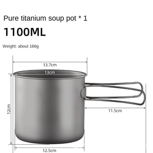 <span class=keywords><strong>Set</strong></span> di Pentole da Campeggio in Titanio Ultraleggero 1100ml 1600ml, Utensili da Cucina Leggeri con Manico Pieghevole per Escursionismo e Backpacking - Product Image 3