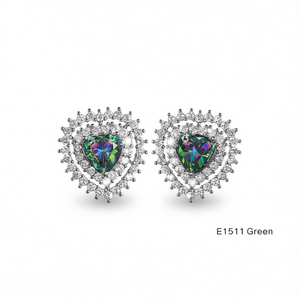 Eleganti Orecchini da Donna con Diamante Verde Naturale Taglio a Cuore, Stile Romantico per Uso Quotidiano E1511 - Product Image 1