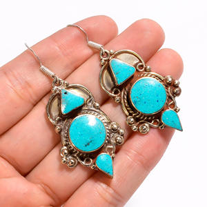 ธรรมชาติเทอร์คอยส์อัญมณีต่างหูHandmadeทิเบตเครื่องประดับออกแบบเครื่องประดับ - Product Image 1