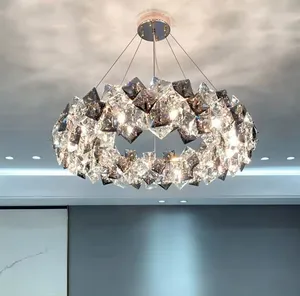 Nordic modern square crystal luxury pendant light chrome LED hanging lights k9 crystal chandelier