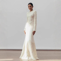Design de mode De Luxe De Haute Qualité Vintage Serré Banquet Élégant Crochet Fleur Fishtail Robe Blanche