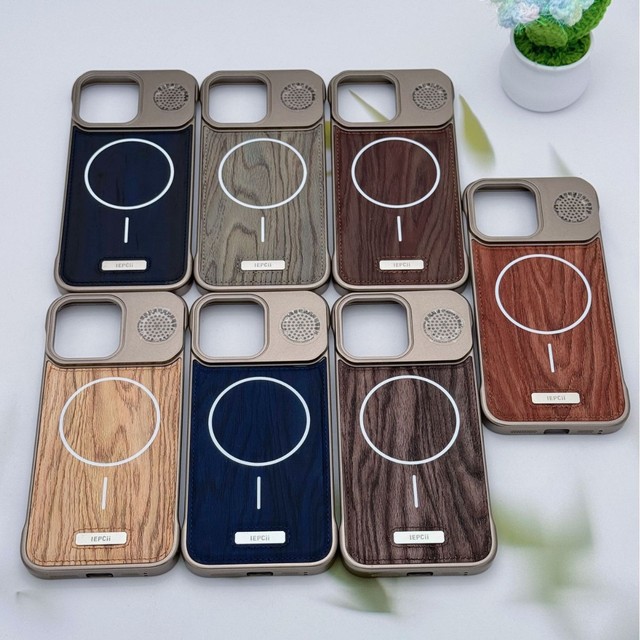 Wooden Magnetic Light and Thin Anti-fall Without Frame Walnut Pattern for iPhone 16 15 Pro Max 14 Fall-proof Stand Phone case