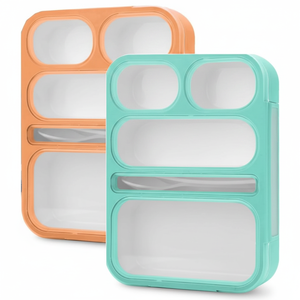 2 Pack Reusable Stainless Steel <b>Lunch</b> <b>Boxes</b> 3 Compartment Snack Container 2 Compartment Condiment Box Lids for Food Storage - Product Image 2