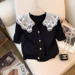 Maglione da <span class=keywords><strong>donna</strong></span> a maniche corte con scollo rotondo, top estivo, maglia casual ampia e leggera, pullover <span class=keywords><strong>basic</strong></span>. - Product Image 2