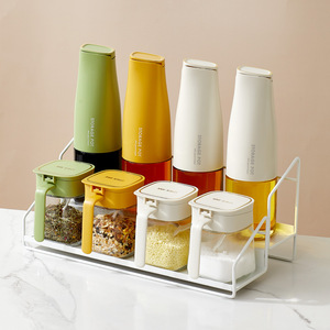 Wrought Iron Double Layer Spice Rack With Oil Salt Soy Sauce Vinegar Storage Jars Airtight Clip On Lid Countertop Kitchen - Product Image 3