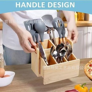 Estante de almacenamiento de madera para encimera de cocina, organizador de utensilios de cocina, soporte extensible para cuchillos y tenedores, multiusos, reutilizable - Product Image 2