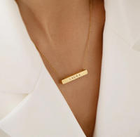 Collier barre horizontale en acier inoxydable Jietao de 2 cm avec lettre gravée, plaque nominative dorée personnalisable, collier d'affirmation gravable