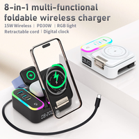 Chargeur sans fil RGB moderne avec horloge, support pliable, PD3.0, charge rapide 30W pour iPhone, pour AirPods, pour Samsung