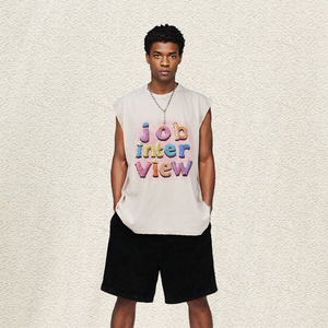 Chaleco Retro Oversize Lavado con Textura Tejida, Estampado de Letras Multicolor con Efecto Burbuja, Estilo Urbano, para Entrevistas de Trabajo, Venta al por Mayor desde Almacén de EE. UU. - Product Image 3