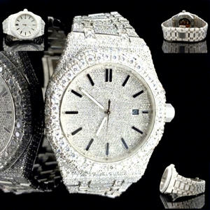 Reloj de Marca Completamente Adornado con Cristales, Esfera de Cristal, Caja con Diamantes Moissanite, Resistente al Agua 10 Bar, Correa de Acero Inoxidable con Moissanite - Product Image 1