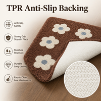 Tapis tufté vintage bleu caramel à motifs floraux pour chambre à coucher, tapis antidérapant floqué, résistant à la saleté et facile à nettoyer