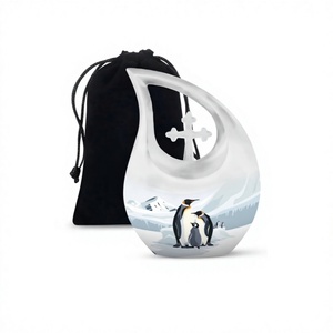 Vente chaude qualité supérieure belle famille pingouin larme crémation adulte urne pour cendres humaines avec sac en velours gratuit - Product Image 1