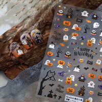 Autocollants pour ongles TSZS de haute qualité, 5D en relief, Halloween, or, citrouille, fantôme, chat, autocollants adhésifs pour la décoration des ongles
