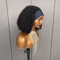 Wig Rambut Manusia Brazil Buatan Mesin Penuh 100% Virgin Afro Kinky Curl Panjang Pendek Wig Headband untuk Wanita Kulit Hitam