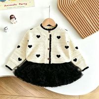 Meisjes Sweet Heart Hollow gebreid vest tweedelige set met ruches en geplooide tuturok outfit voor peutermeisjes dagelijkse kleding