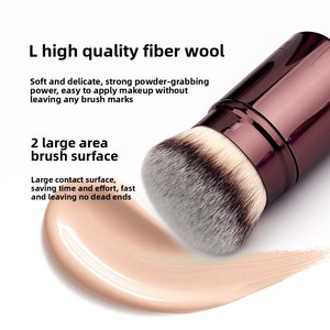 Nouveau pinceau de maquillage Kabuki végétalien à marque privée, rétractable, pour fond de teint, blush, bronzer et poudre, avec manche en métal - Product Image 4
