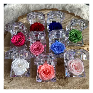 Grosir hadiah pesta pernikahan hadiah pernikahan kotak akrilik hadiah abadi mawar yang diawetkan selamanya dalam kotak cincin kristal