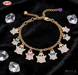 Pulsera de moda con dije de estrella fantasma chapado en oro, con esmalte colorido e incrustaciones de cristal, cadena ajustable, estilo dulce y moderno. - Product Image 2