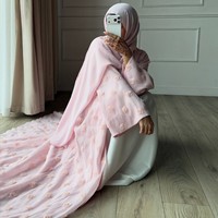 Robe longue élégante rose à appliques florales, manches longues, style modeste, pour femme, tenue de mariage musulmane, style Moyen-Orient, pour Ramadan, Eid, Abaya longue.