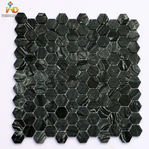 Современное дерево черная шестиугольная мраморная мозаичная плитка Нескользящая износостойкая черная шестиугольная каменная мозаичная плитка