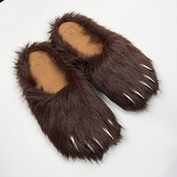 Mules en peluche personnalisées de créateur, avec logo sur mesure, pour hommes, en fausse fourrure, motif patte d'ours, avec griffes métalliques