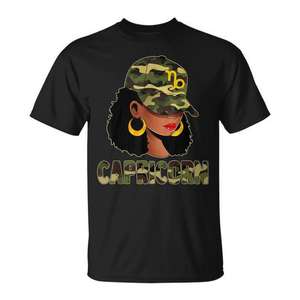 T-shirt Capricorn Queen Camouflage noir pour femme avec signe du zodiaque - Product Image 1