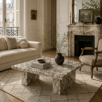 Table basse rectangulaire moderne en marbre naturel, base basse, luxe, écologique, durable, pour salon, villa, maison