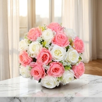 Künstlicher Seidenrosen-Brautstrauß Handgehaltenes Blumenarrangement 18 Europäische Rosen Hochzeits-Schlafzimmer-Deko Wiederverwendbar Recycelbar