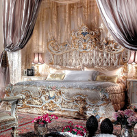 Italienisches Design Luxus Massivholz Kingsize-Bett Handbemalt Manuell Geschnitzt im Französischen Stil Schlafzimmermöbel